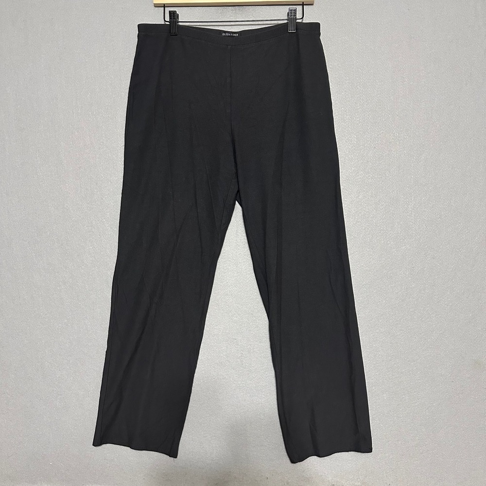 Eileen Fisher Womens Black Stretch Crepe Straight Leg Pants Size M Elastic Waist